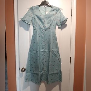 Light Blue Ruffle Sleeve Dress